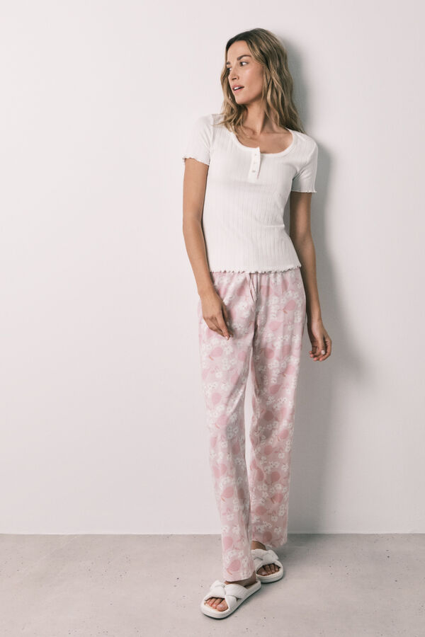 Women'secret Pijama larga de manga corta de algod&oacute;n blanco marfil