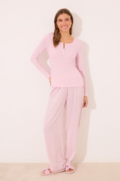 Womensecret Pijama larga de viscosa rayas con rayas alto rosa