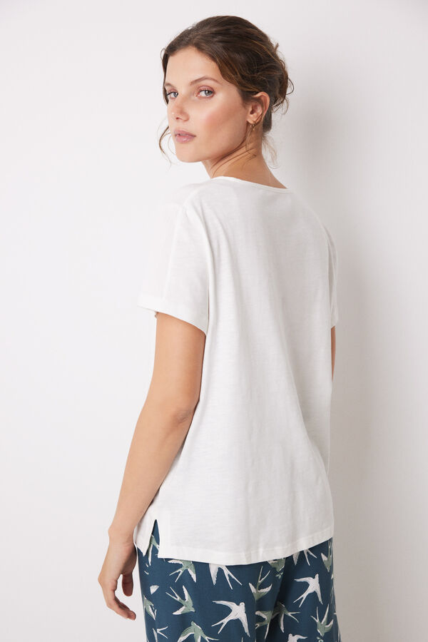 Womensecret Playera manga corta 100% algodón marfil marfil