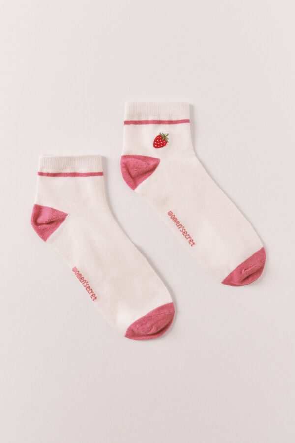 Women'secret Calcetines cortos bordado fresa rojo