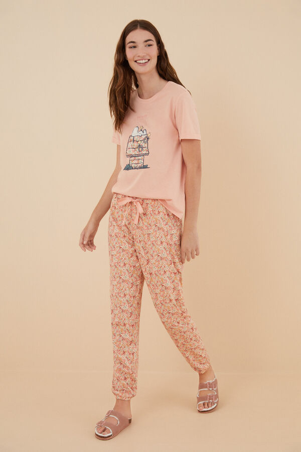 Womensecret Pijama 100% algodón Snoopy naranja rosa manga corta naranja