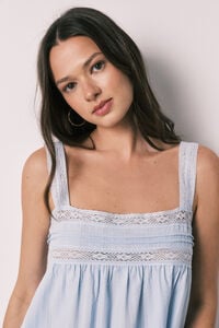 Women'secret Pijama corta de algod&oacute;n con encaje azul