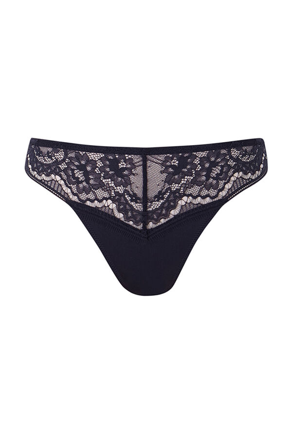 Womensecret Tanga clásica microfibra y encaje azul azul