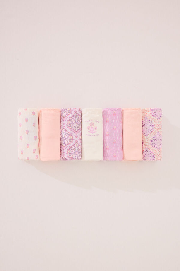 Womensecret Pack de 7 panties clásica de algodón en tonos rosas estampado