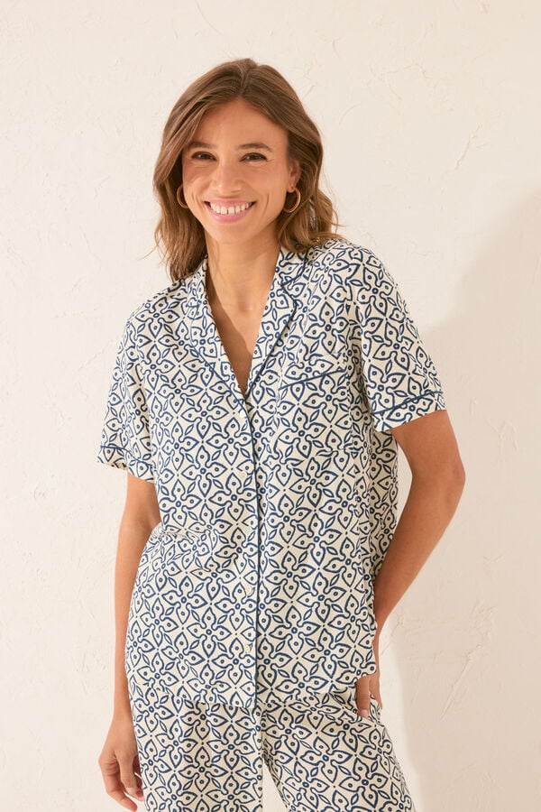 Womensecret Pijama camisera con estampado de sellos estampado