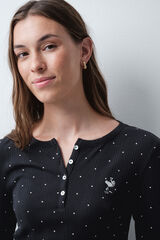 Women'secret Pijama larga de estrellas con botones Woodstock negro