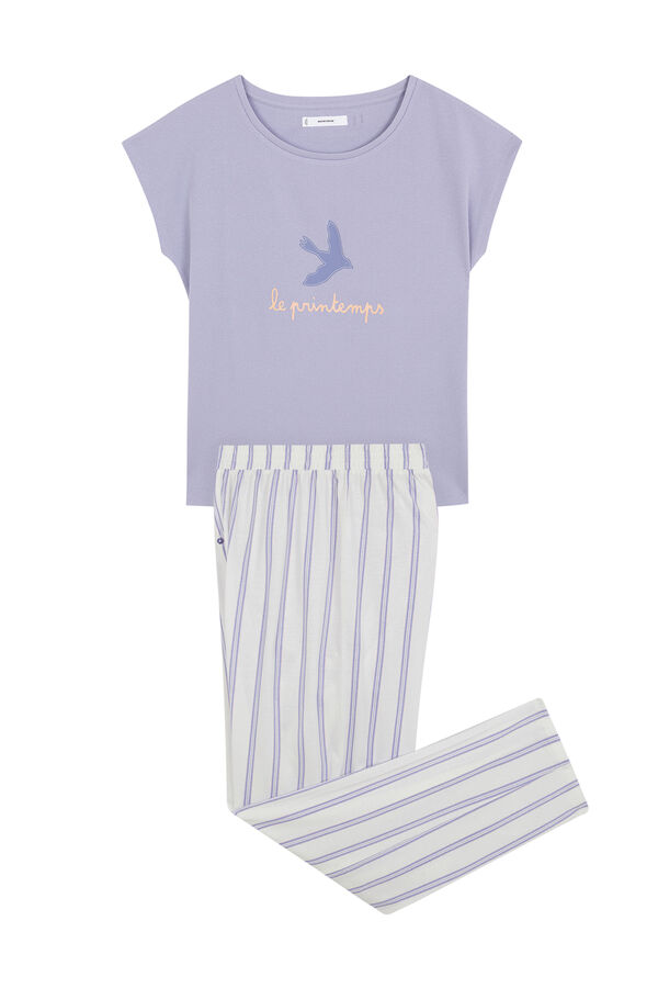 Womensecret Pijama de estar por casa de algodón con rayas de color lila morado/lila