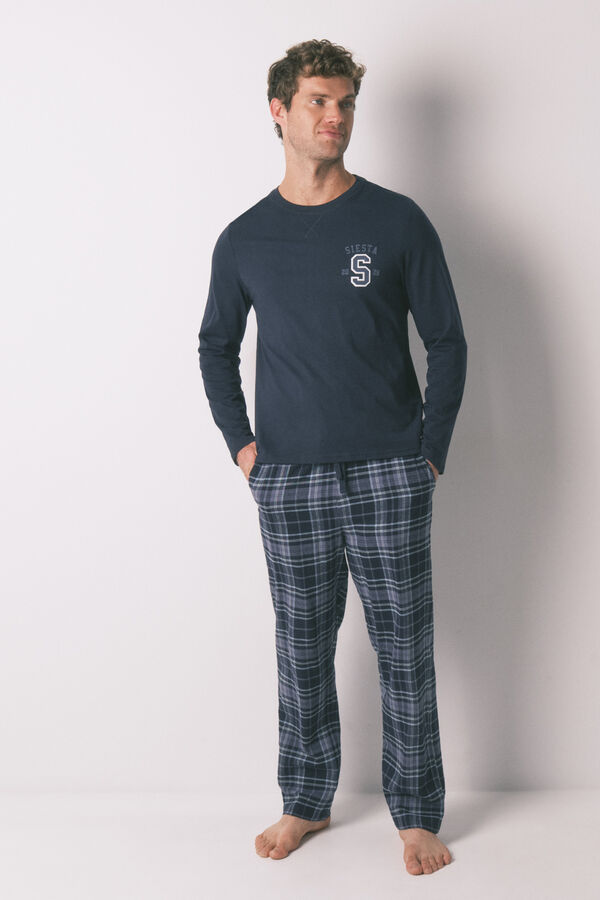 Women'secret Pijama larga de hombre, 100% algodón, cuadros gris