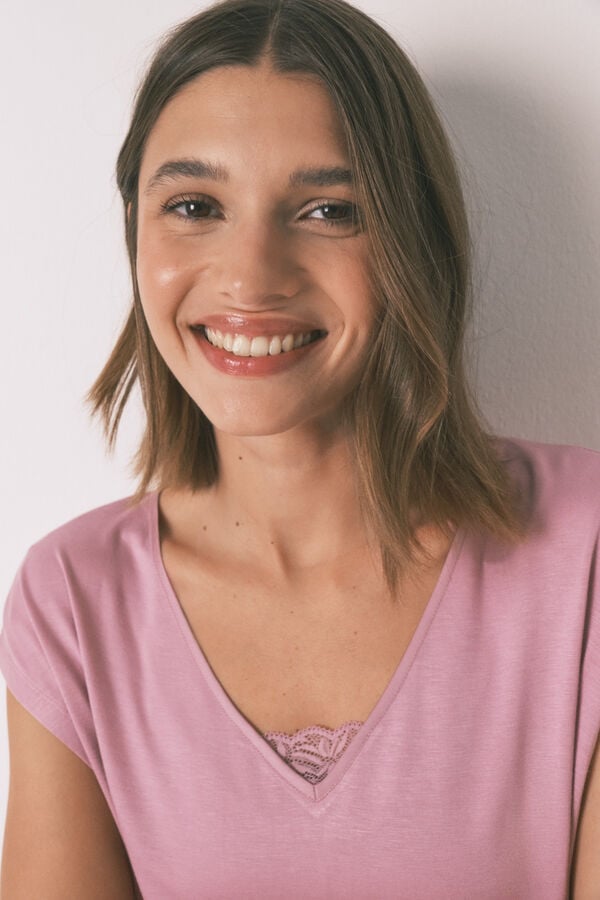 Womensecret Pijama Capri de viscosa rosa de soft touch rosa