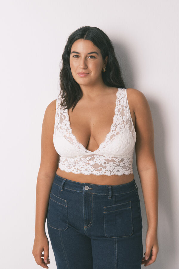 Women'secret Brasier bralette con encaje cuello halter beige café