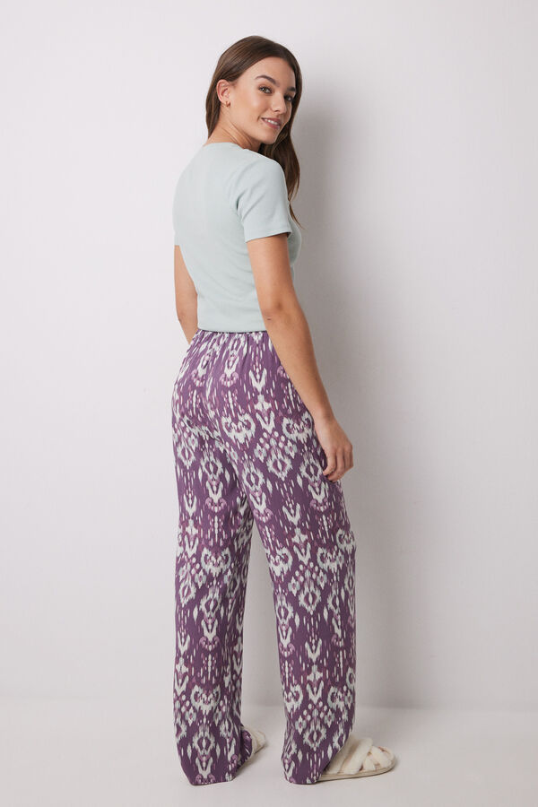 Womensecret Pantalón largo viscosa estampado ikat morado/lila