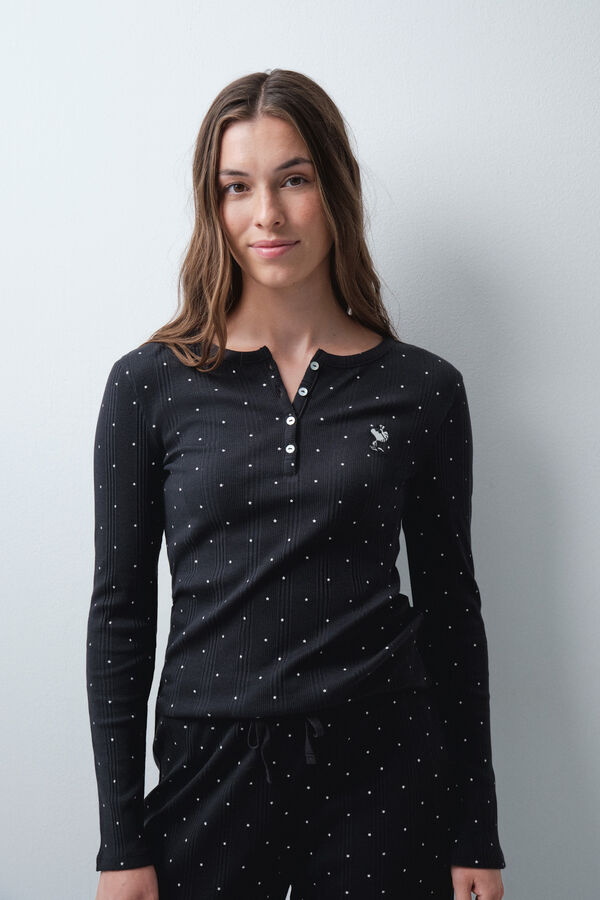 Women'secret Pijama larga de estrellas con botones Woodstock negro