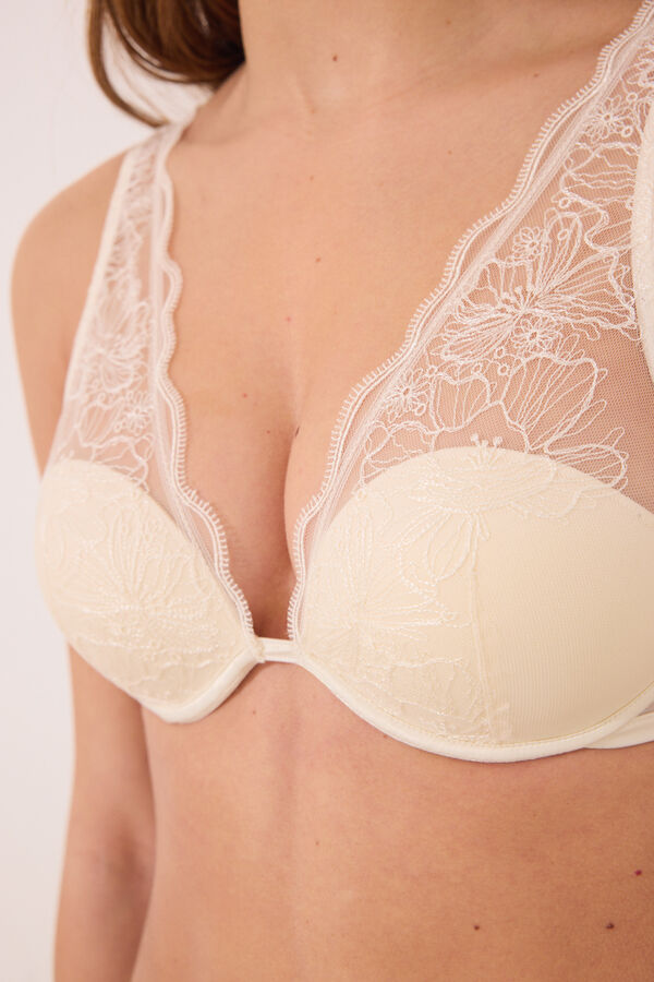 Womensecret Brasier halter satén y tul blanco marfil