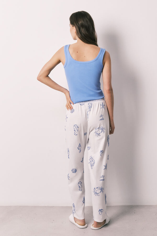 Women'secret Pijama larga de tirantes de algod&oacute;n azul azul