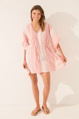 Womensecret Túnica short de algodón con rayas de lurex rosa estampado