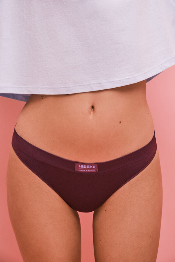 HI&BYE Panty cl&aacute;sico sin costuras acanalado granate p&uacute;rpura