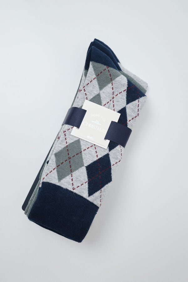 Women'secret Pack 3 calcetines lisos rombos gris estampado
