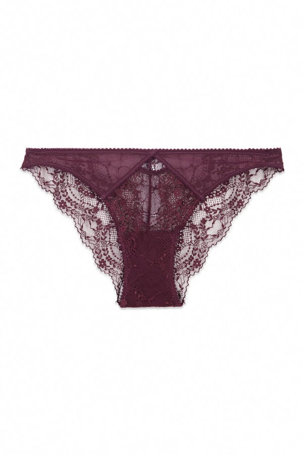 Women'secret Panty cl&aacute;sica de encaje y tul burgundy p&uacute;rpura