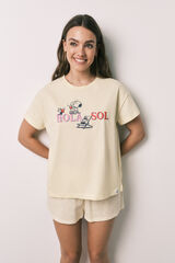 Women'secret Pijama corta de algod&oacute;n Snoopy amarillo blanco