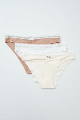Women'secret Pack 3 bragas cl&aacute;sicas algod&oacute;n lisas encaje blanco