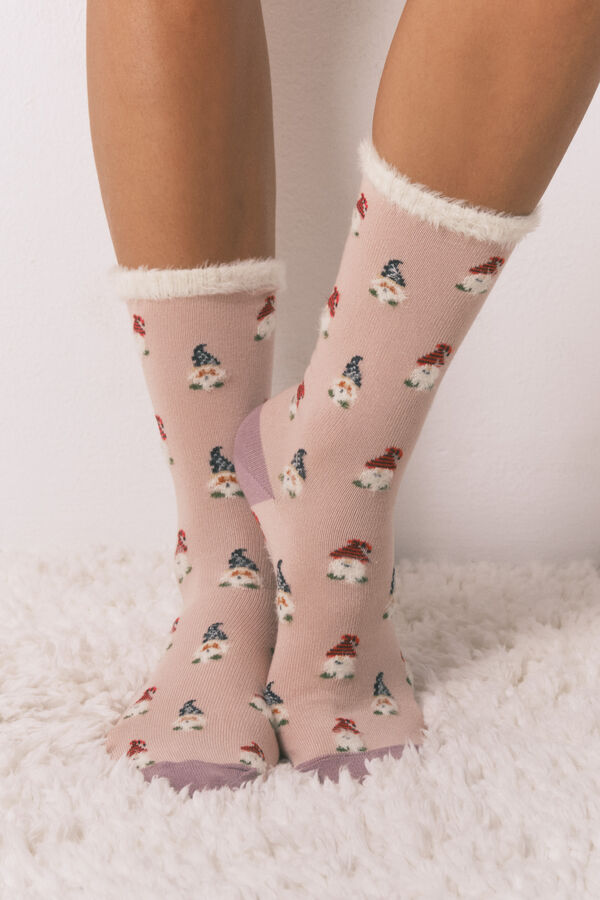 Women'secret Calcetines largos con estampado de gnomos rosa