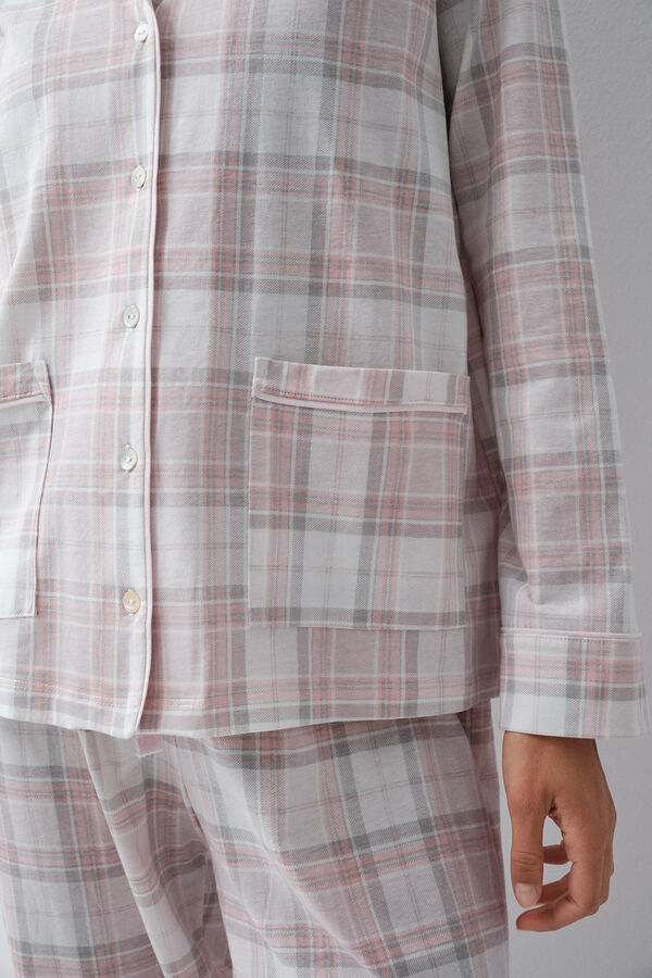Women'secret Pijama larga camisera de algod&oacute;n a cuadros estampado