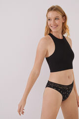 Womensecret Panty clásico algodón encaje negro amarillo