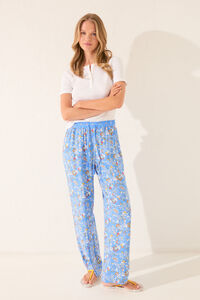 Womensecret Pantalón largo de viscosa con estampado floral azul estampado