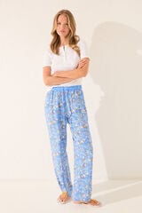 Womensecret Pantalón largo de viscosa con estampado floral azul estampado