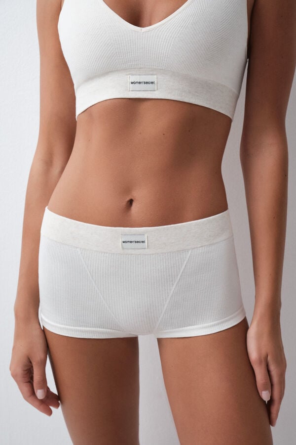 Women'secret Panty boxer sin costuras acanalado beige nude