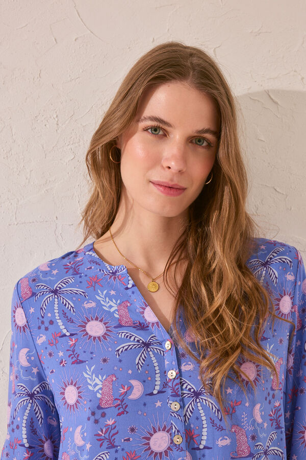 Womensecret Playera de dormir de viscosa con estampado azul estampado