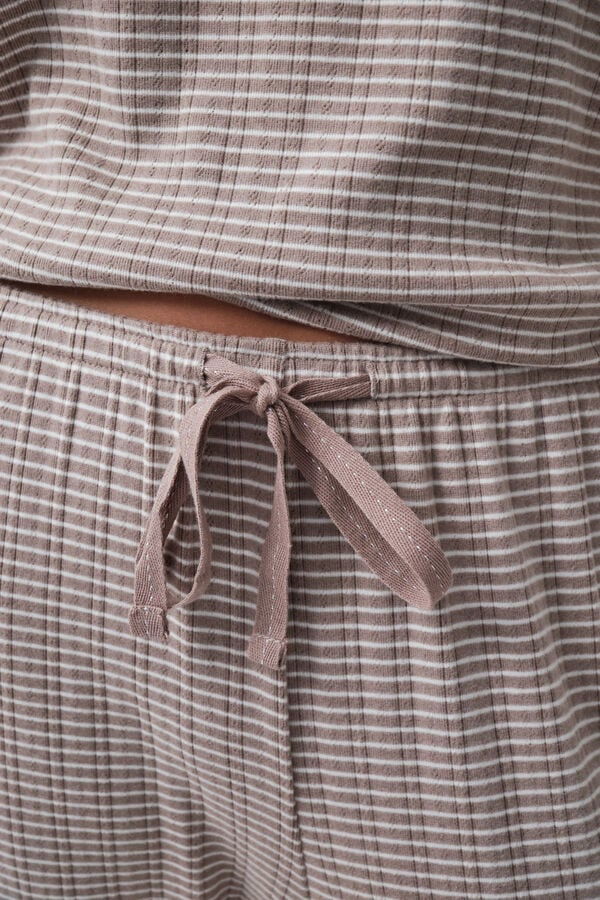 Women'secret Pijama larga de rayas marr&oacute;n estampado
