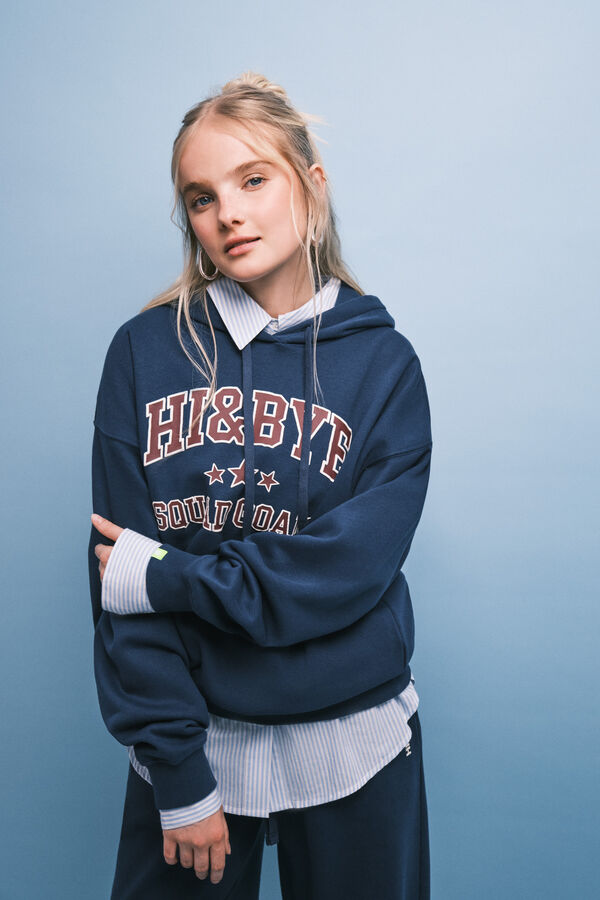 HI&BYE Sudadera de felpa con capucha azul logo azul