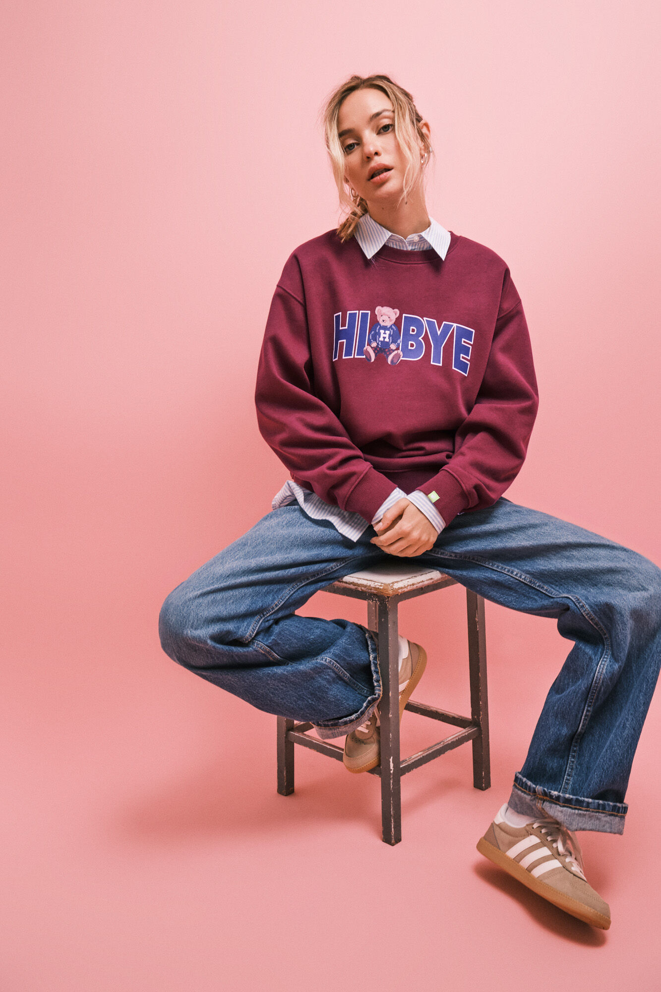 HI&BYE Sudadera de felpa con logo de osito granate