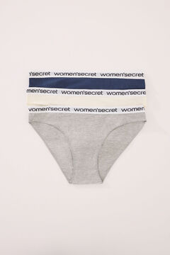 Womensecret Pack de 3 panties clásica de algodón con logo en varios colores blanco