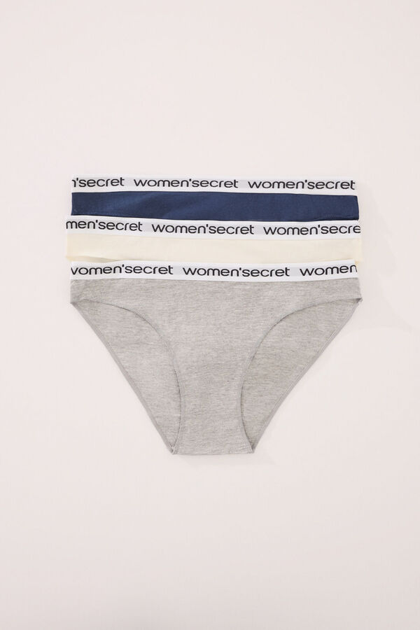 Womensecret Pack de 3 panties clásica de algodón con logo en varios colores blanco