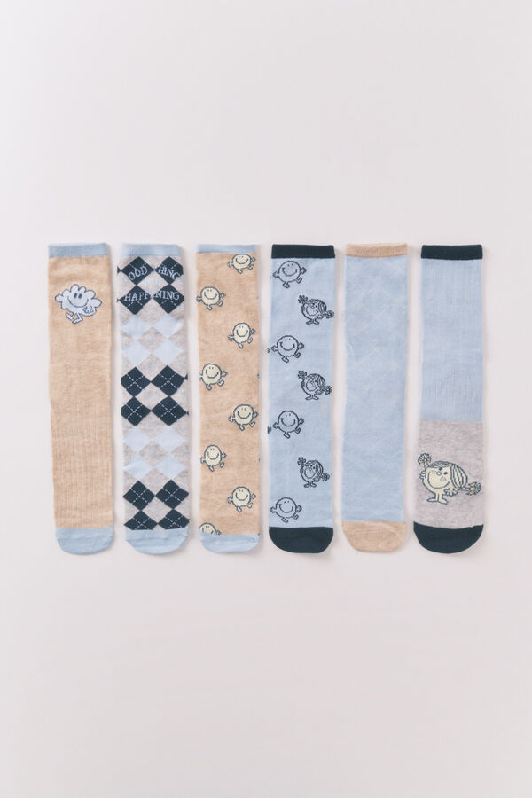 Women'secret Pack de 6 calcetines largos de algodón Mr. Men azul