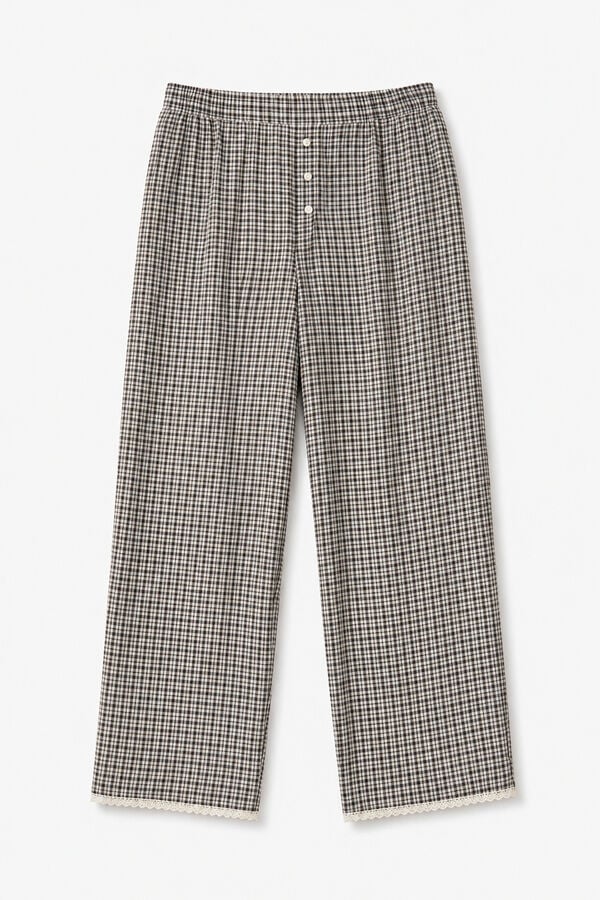 Women'secret Pantal&oacute;n capri a cuadros con encaje en los bajos negro