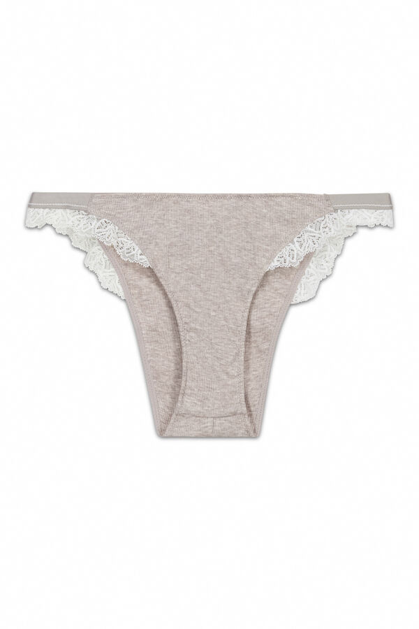 Women'secret Panty brasile&ntilde;o de tiras de algod&oacute;n acanalado marr&oacute;n nude