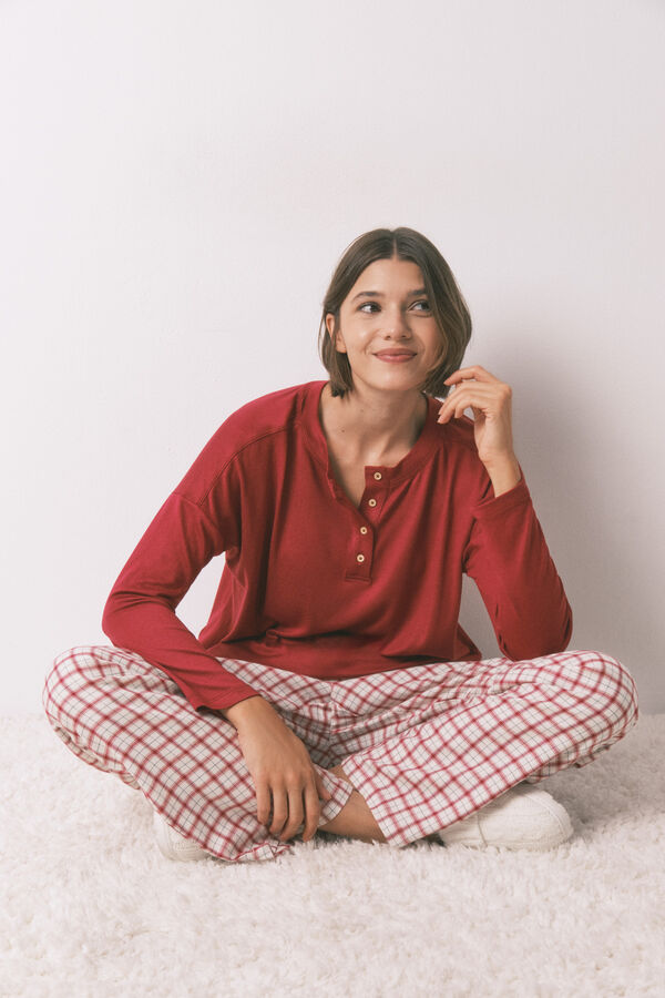 Women'secret Playera tejido de manga larga de ante rojo rojo