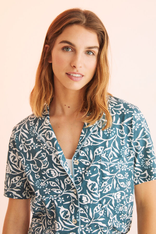 Womensecret Pijama camisera 100% algodón Capri estampado flores estampado