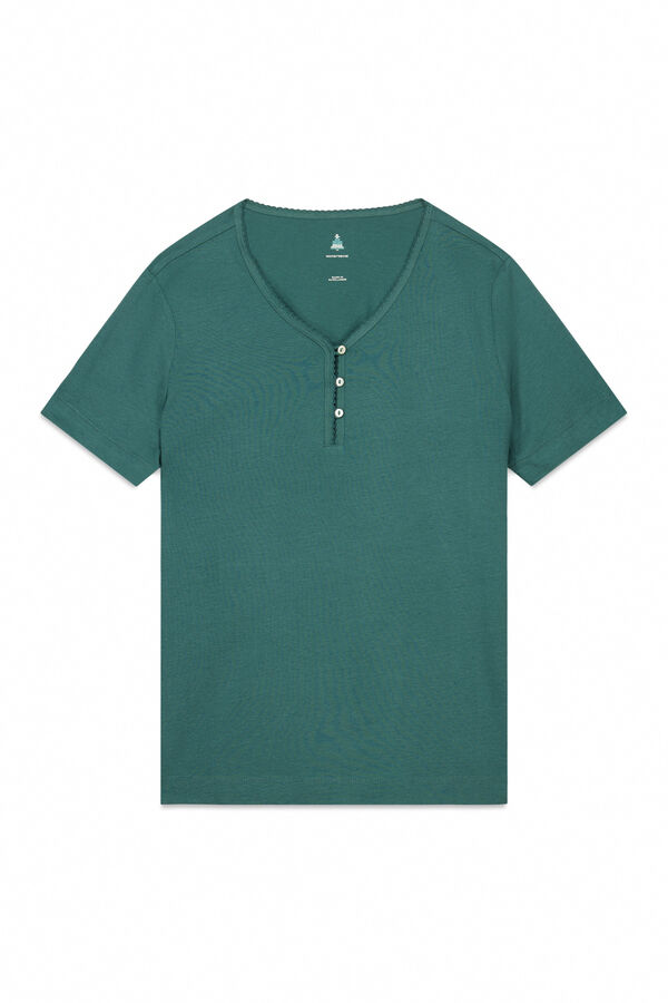 Women'secret Playera de manga corta verde 100% algod&oacute;n verde