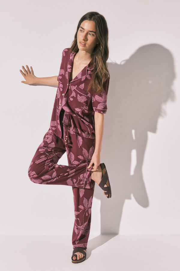 Women'secret Pijama larga camisera de flores p&uacute;rpura