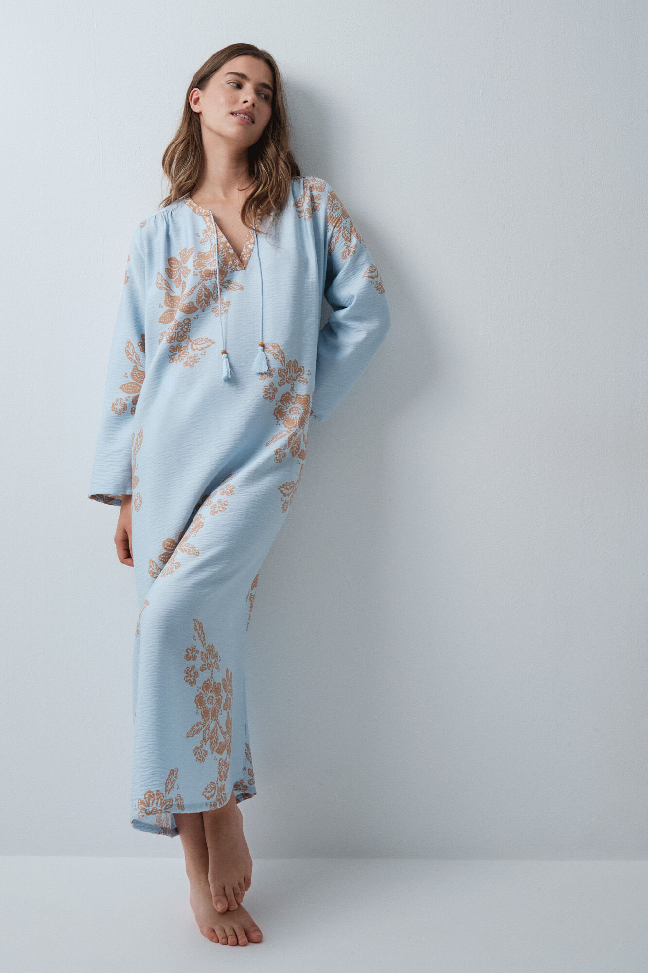 Women'secret Vestido caft&aacute;n de viscosa estampado floral azul