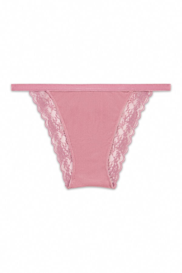 Women'secret Panty clásica rosa y encaje de terciopelo rosa
