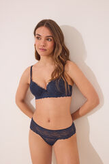 Womensecret Panty azul oscuro brasileña de encaje ancho azul