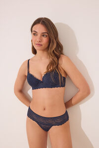 Womensecret Panty azul oscuro brasileña de encaje ancho azul