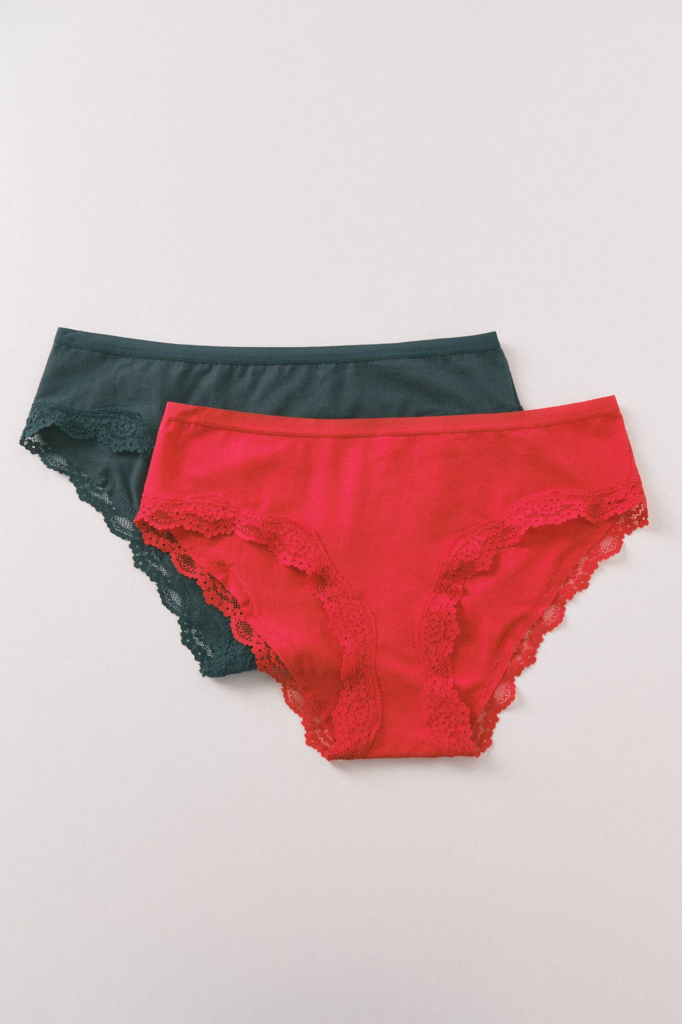 Women'secret Pack de 2 panties anchas de algod&oacute;n en color rojo y verde