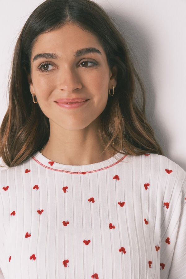 Women'secret Pijama larga estampado Mickey Cherry blanco