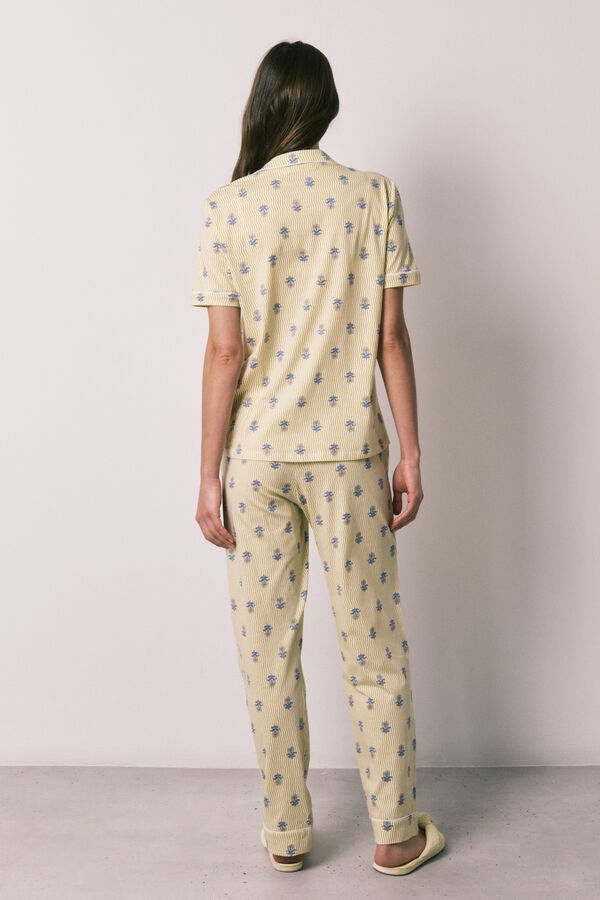 Women'secret Pijama larga camisera de algod&oacute;n estampado amarillo